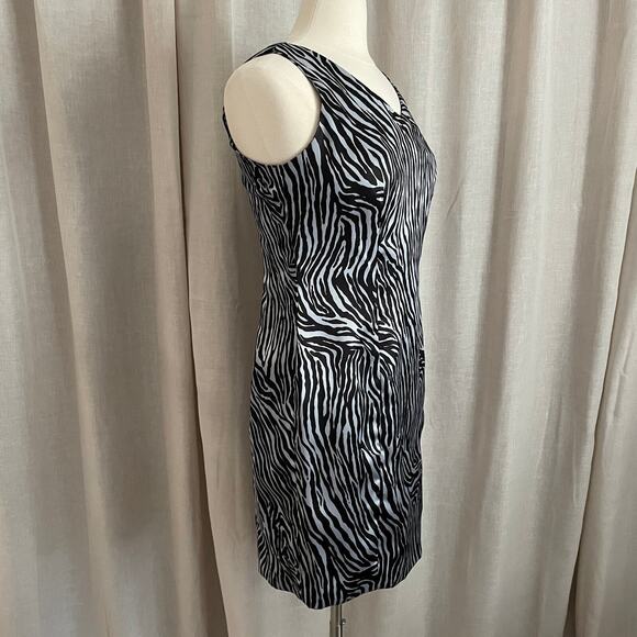 Vintage 90s Dress Size 10 Black Silver Zebra Animal Print Going Out Party Y2K - Picture 4 of 13